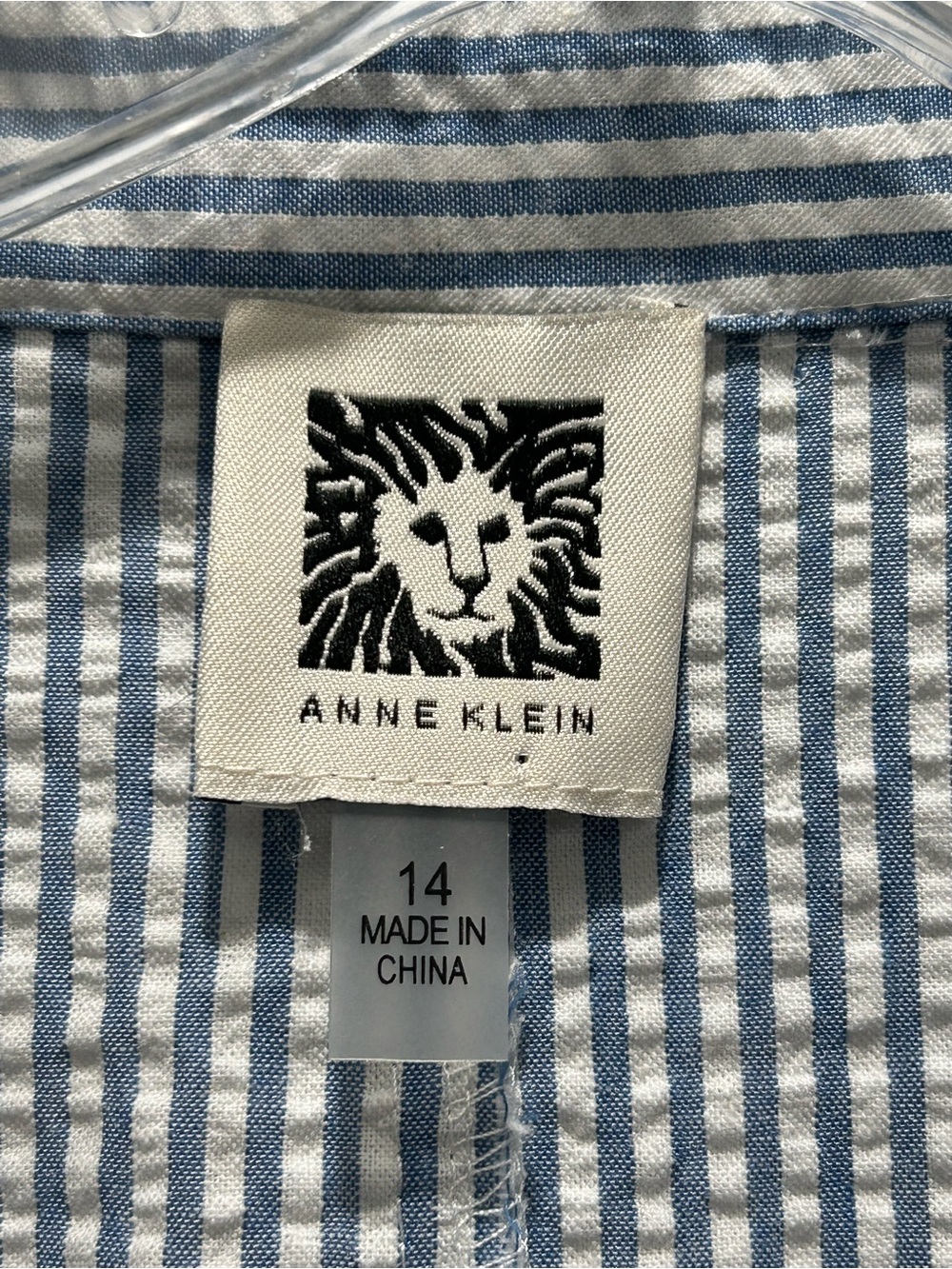 Anne Klein Blue & White Diane Seersucker Sleeveless Midi Shirt Dress - Size 14 - Picture 4 of 10